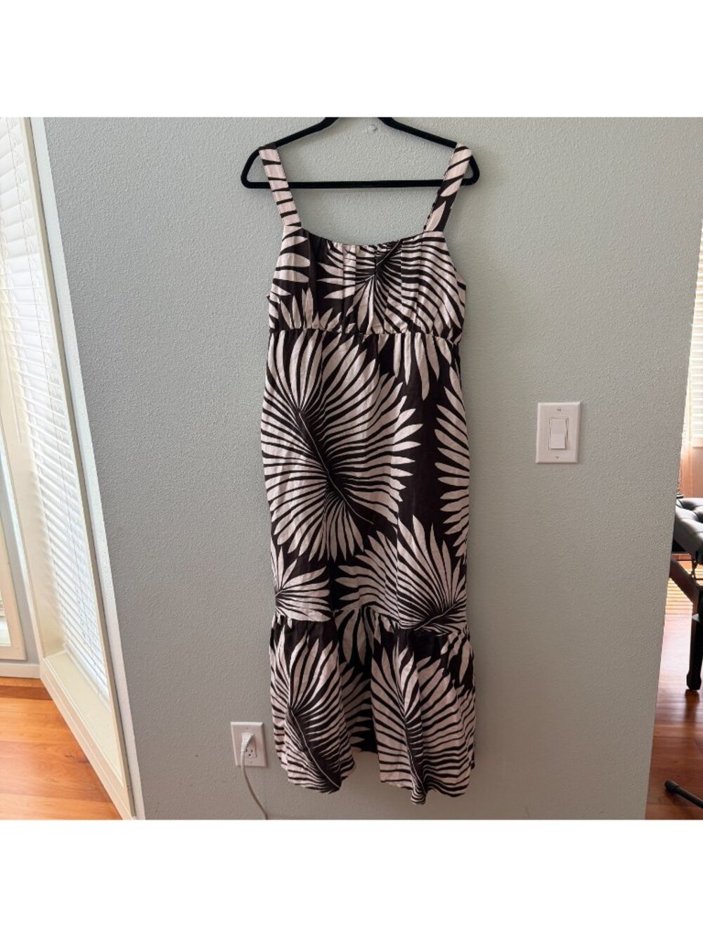 NWT Sanctuary Sundance Maxi Dress Womens LARGE Linen Blend Brown Tropical
